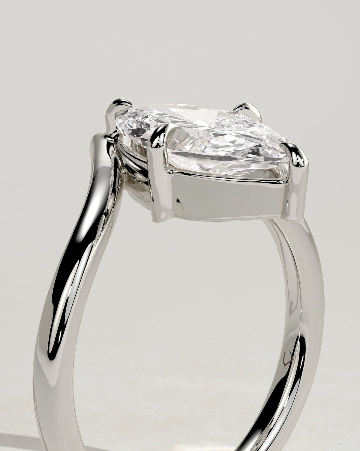 Giselle - Marquise Claw Solitaire with V Band Engagement Ring - White Gold