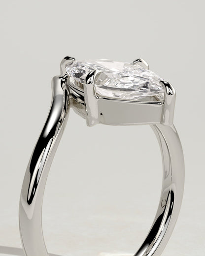 Giselle - Marquise Claw Solitaire with V Band Engagement Ring - White Gold