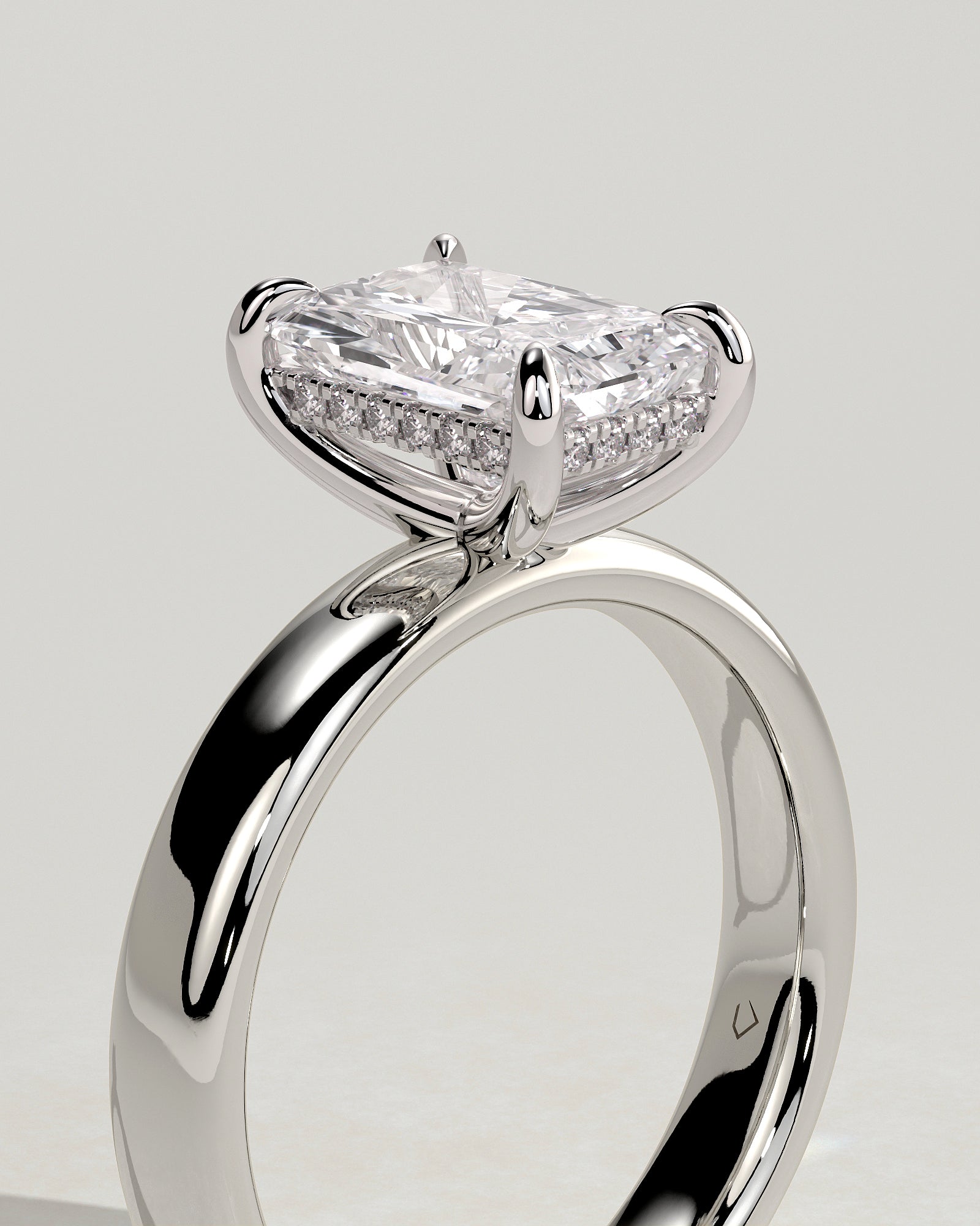 Angelina - Radiant Claw Solitaire with Cigar Band and Hidden Halo Engagement Ring - Platinum - White Gold / Platinum 2ct