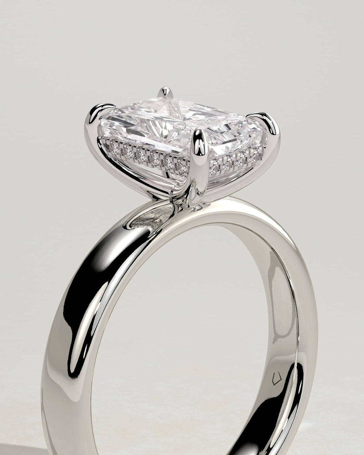 Angelina - Radiant Claw Solitaire with Cigar Band and Hidden Halo Engagement Ring - White Gold - white gold - Lara Jewels
