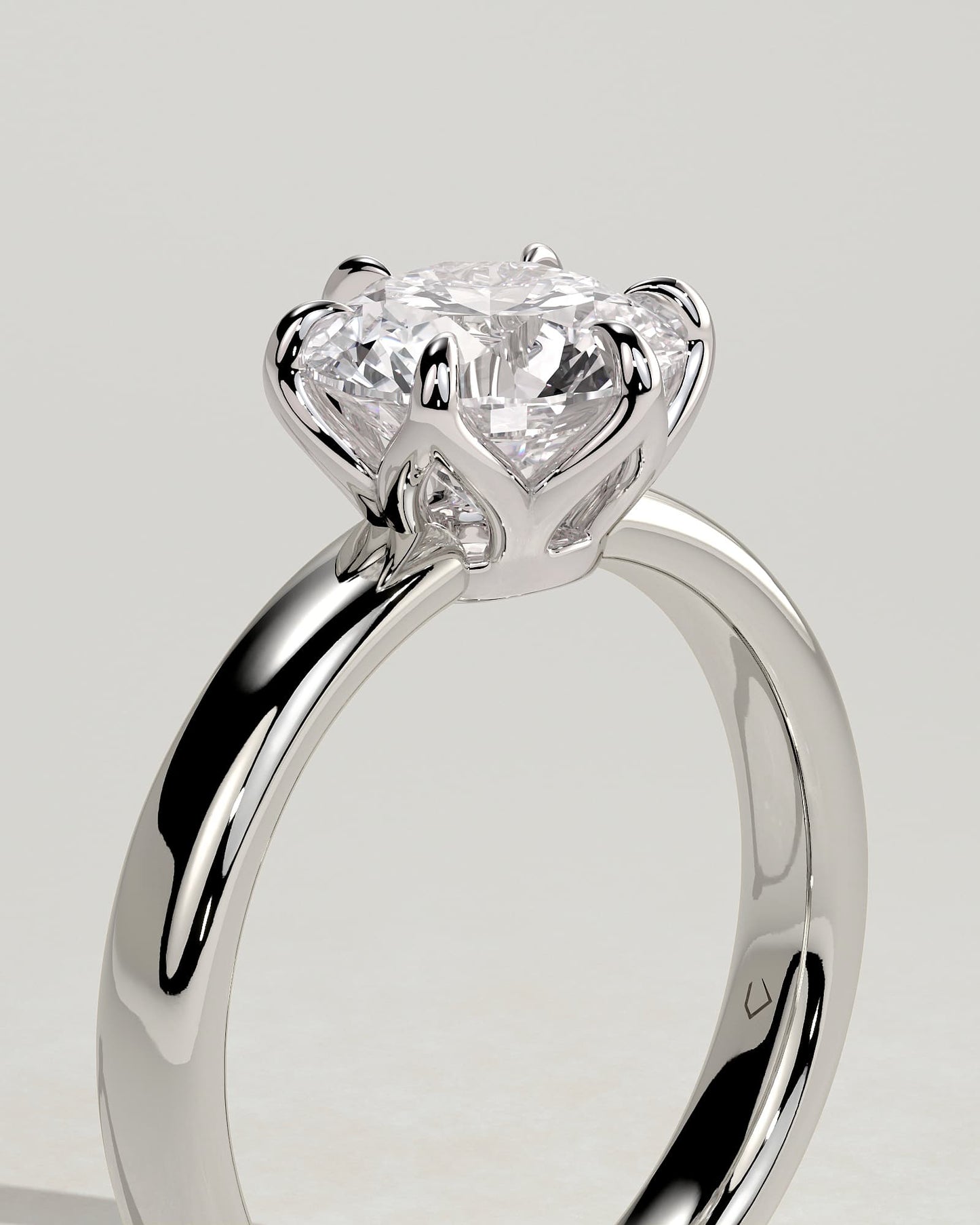 Jayden - Round Claw Solitaire with Petal Gallery and Cigar Band Engagement Ring - White Gold