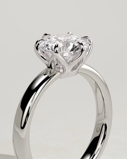 Jayden - Round Claw Solitaire with Petal Gallery and Cigar Band Engagement Ring - White Gold