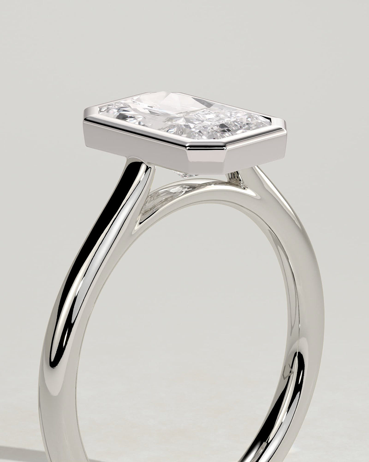 Rachel - Statement Radiant Bezel Solitaire with Open Cathedral High Setting Engagement Ring - White Gold