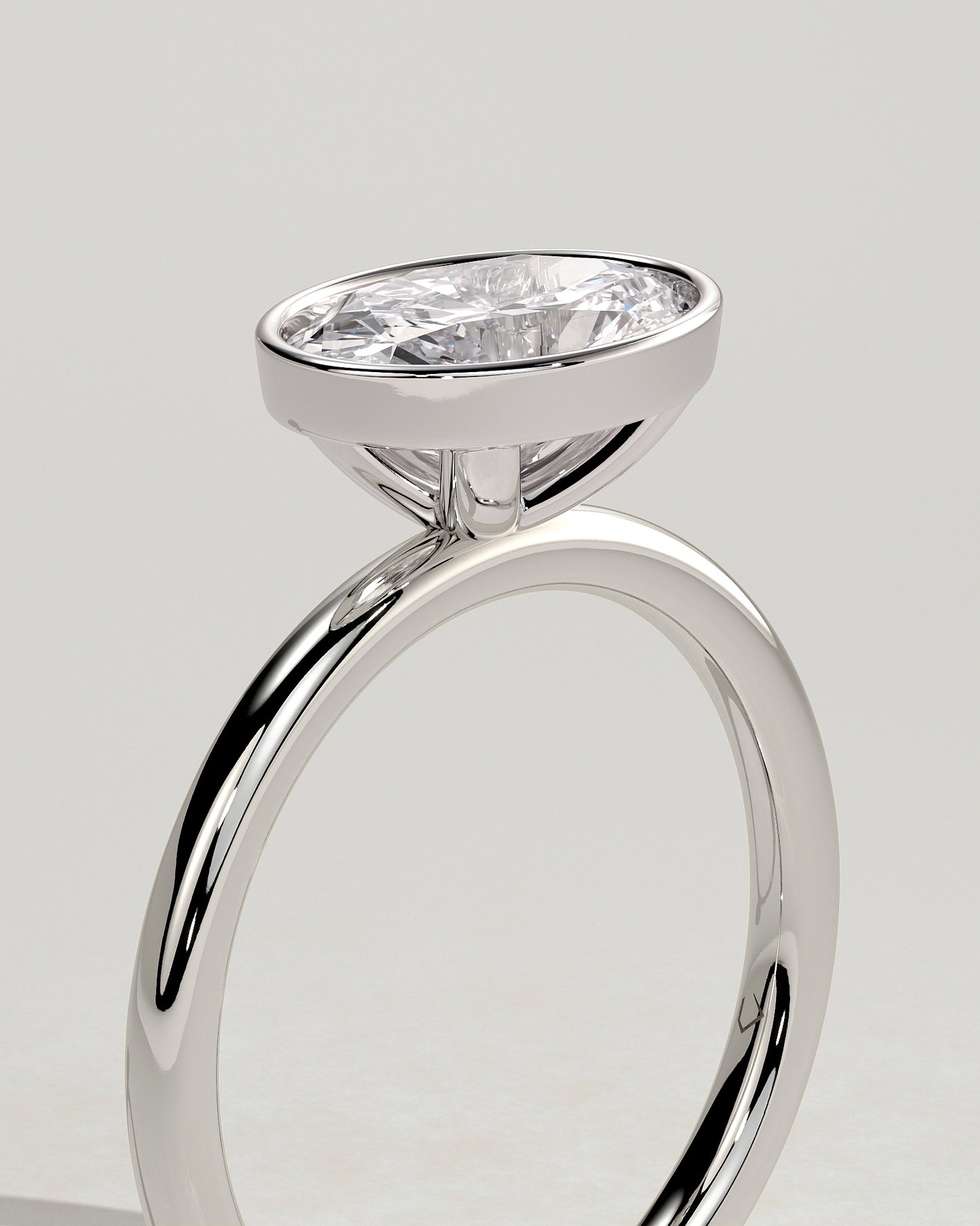 Erin - Oval East West Bezel Solitaire  Engagement Ring - Platinum - White Gold / Platinum 2ct