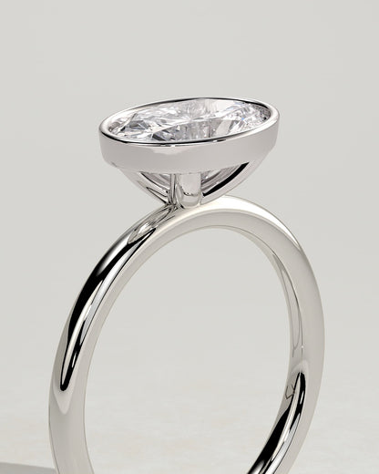 Erin - Oval East West Bezel Solitaire  Engagement Ring - White Gold