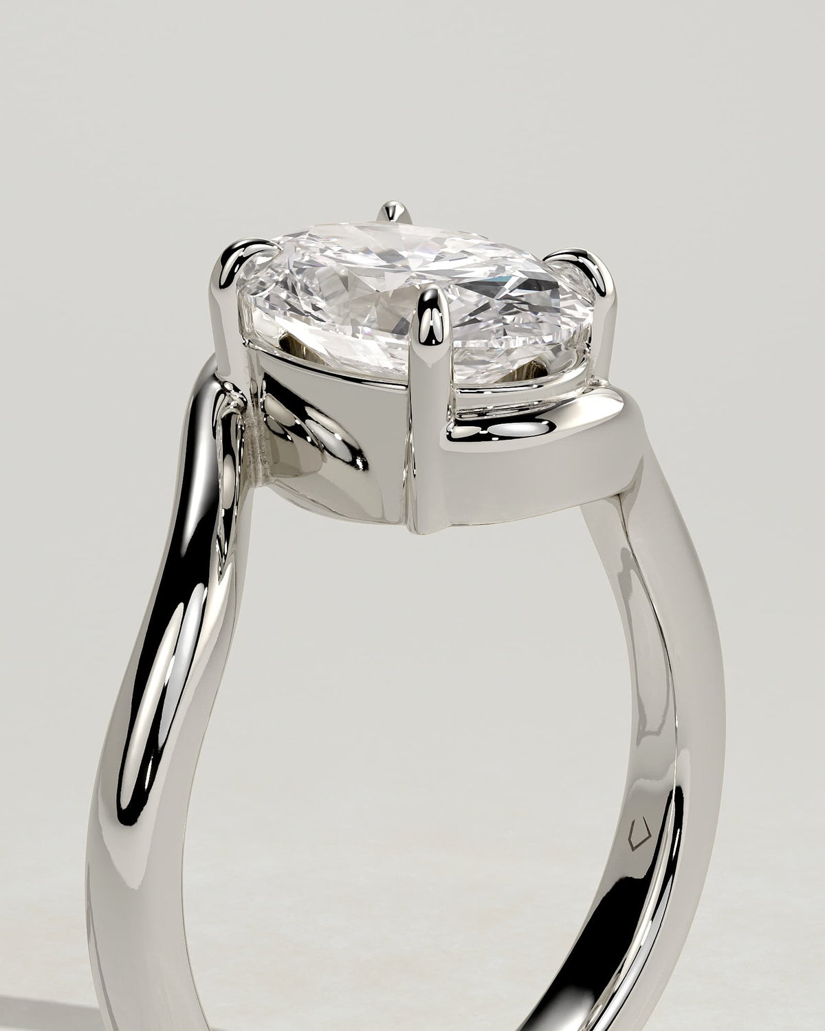 Kala - Oval Claw Solitaire with Bypass Band Engagement Ring - White Gold
