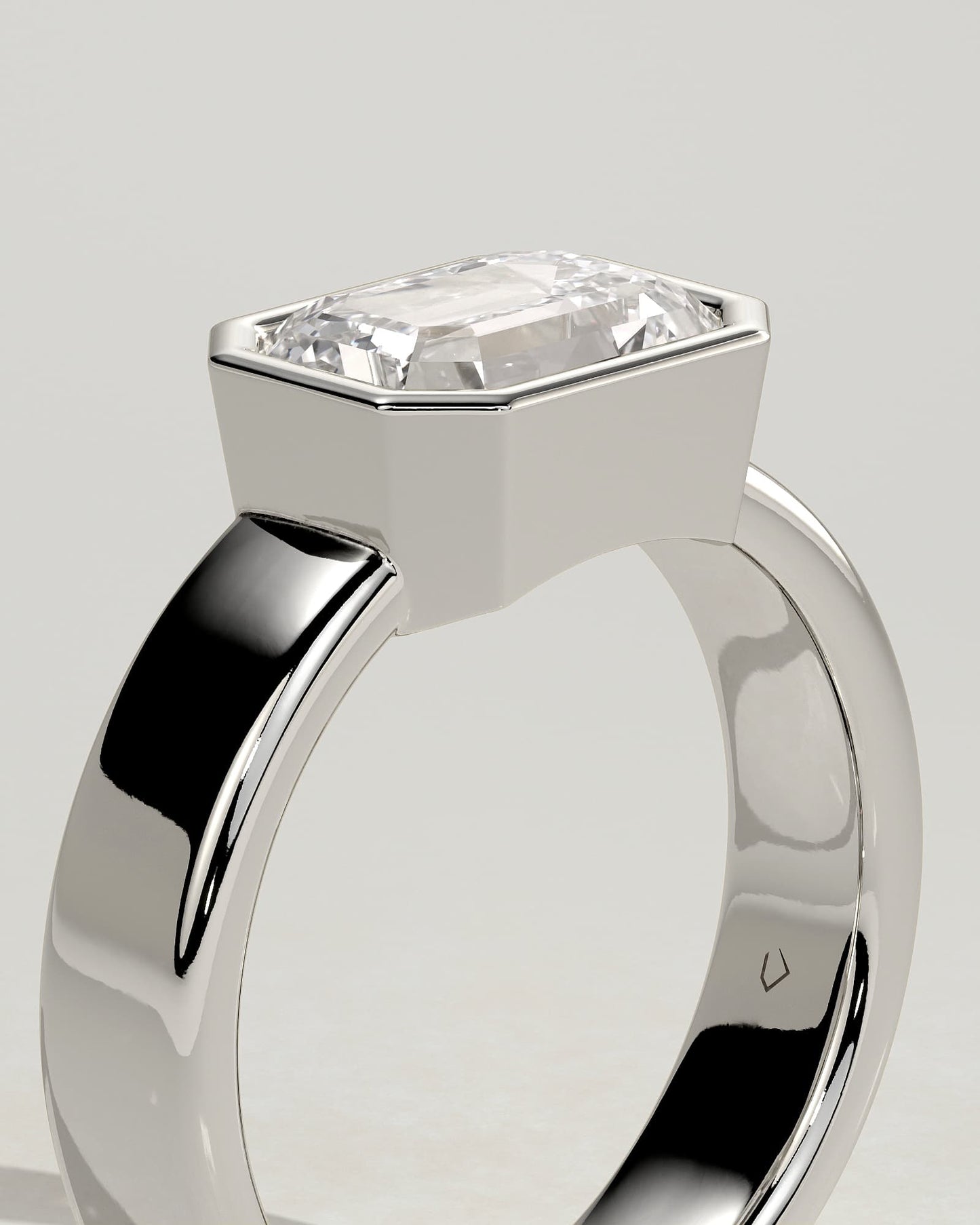 Adrian - Statement Emerald East West Bezel Solitaire with Flat Cigar Band Engagement Ring - White Gold - white gold - Lara Jewels