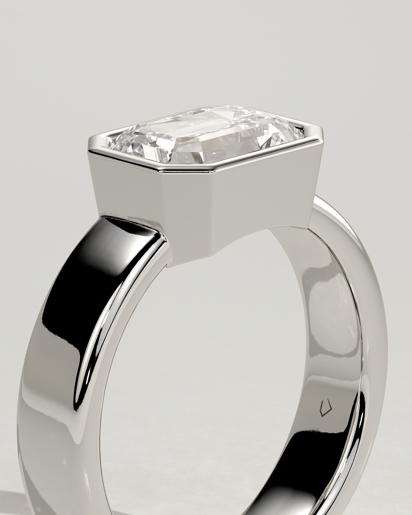 Adrian - Statement Emerald East West Bezel Solitaire with Flat Cigar Band Engagement Ring - White Gold - white gold - Lara Jewels
