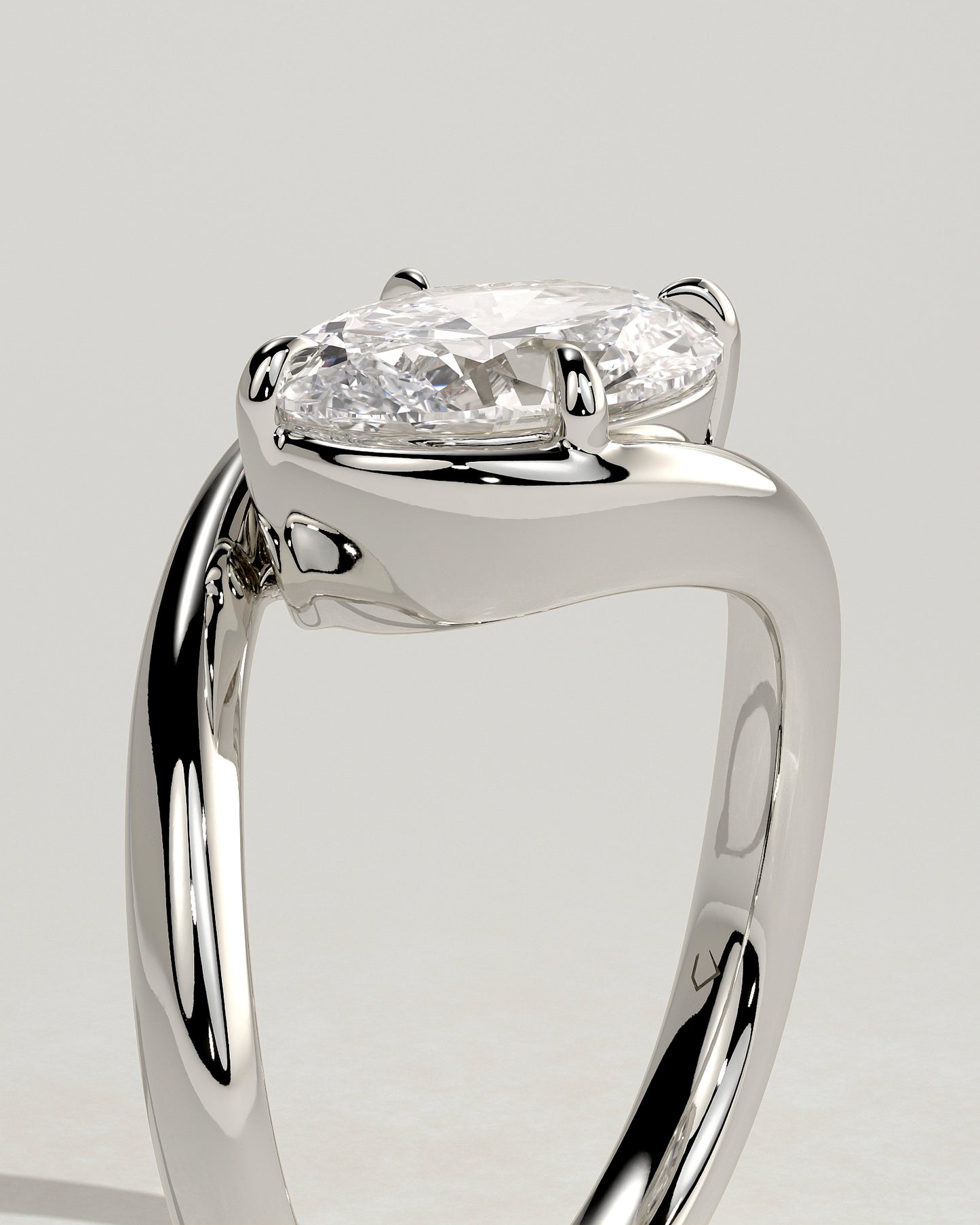 Casey - Oval East West Claw Solitaire with Bypass Band  Engagement Ring - Platinum - White Gold / Platinum 2ct