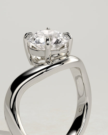 Charlotte - Round East West Claw Solitaire with Wave Band Engagement Ring - Platinum