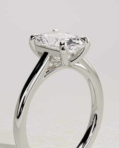Kelsey - Elongated Cushion Claw Solitaire with Cathedral Low Setting and Open Trellis Gallery Engagement Ring - Platinum