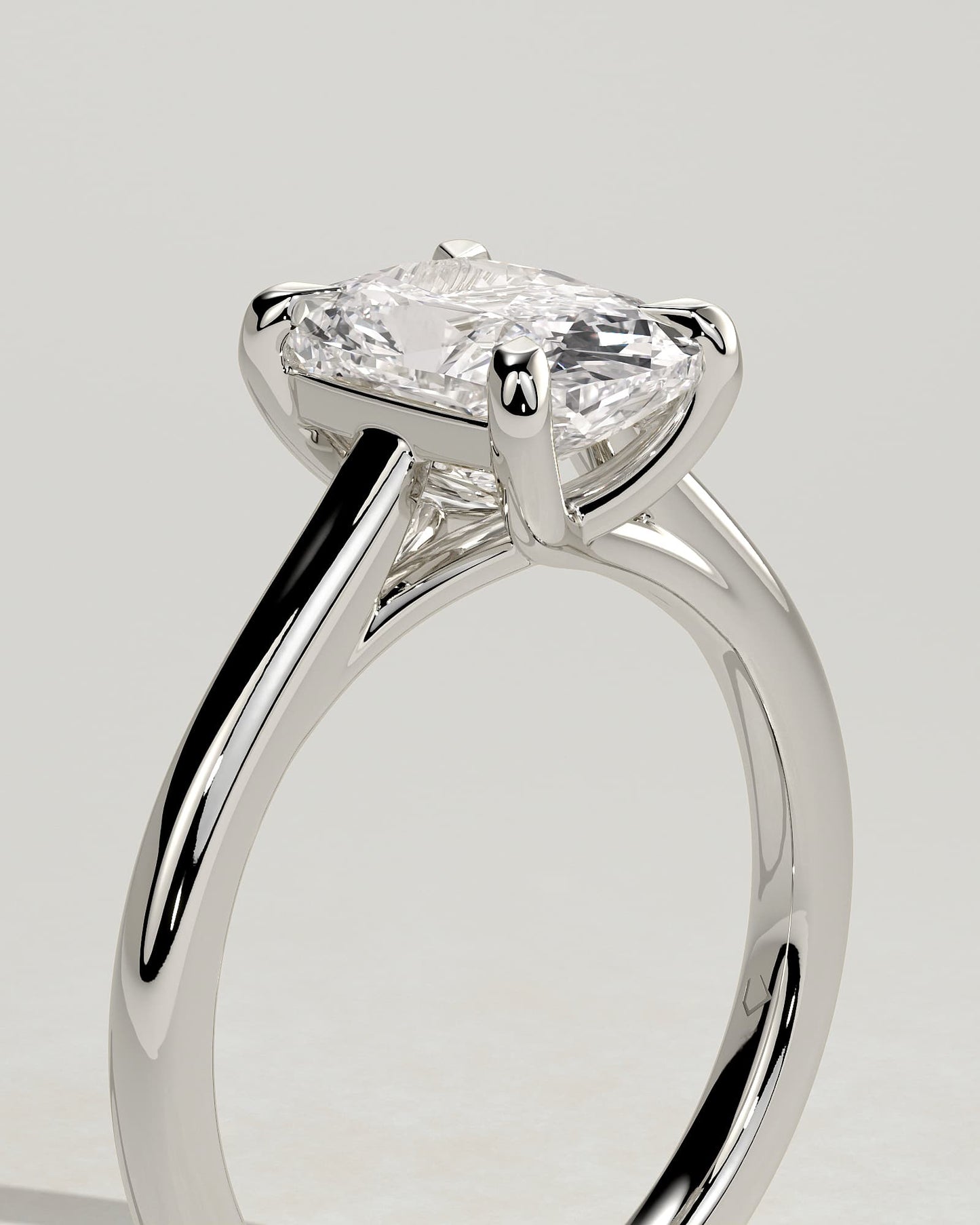 Kelsey - Elongated Cushion Claw Solitaire with Cathedral Low Setting and Open Trellis Gallery Engagement Ring - White Gold
