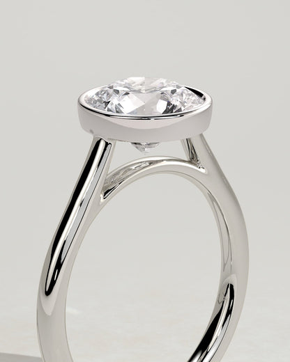Kaylah - Statement Round Bezel Solitaire with Open Cathedral High Setting Engagement Ring - Platinum