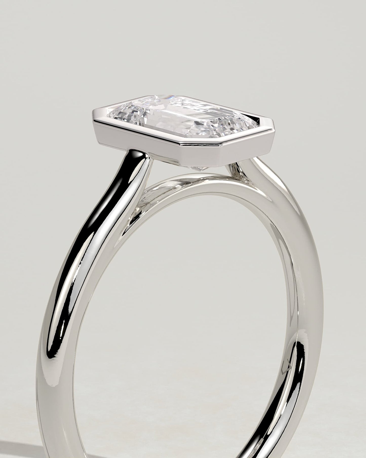Journee - Statement Emerald Bezel Solitaire with Open Cathedral High Setting Engagement Ring - Platinum