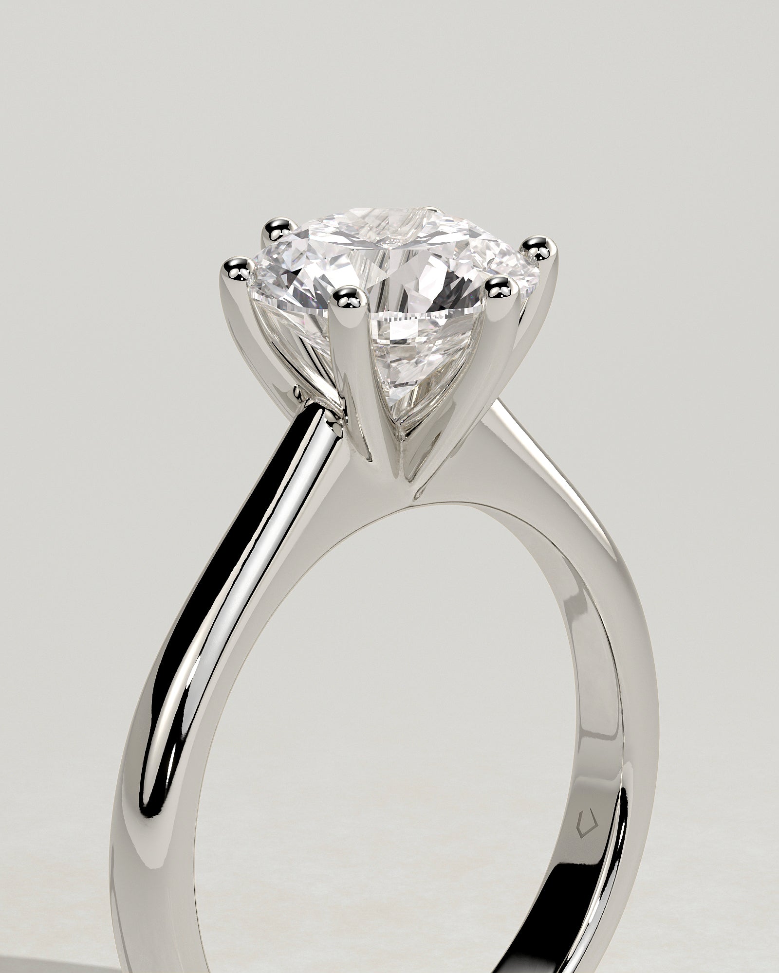 Jacqueline - Round Claw Solitaire with Solid Cathedral Low Setting Engagement Ring - Platinum - White Gold / Platinum 2ct