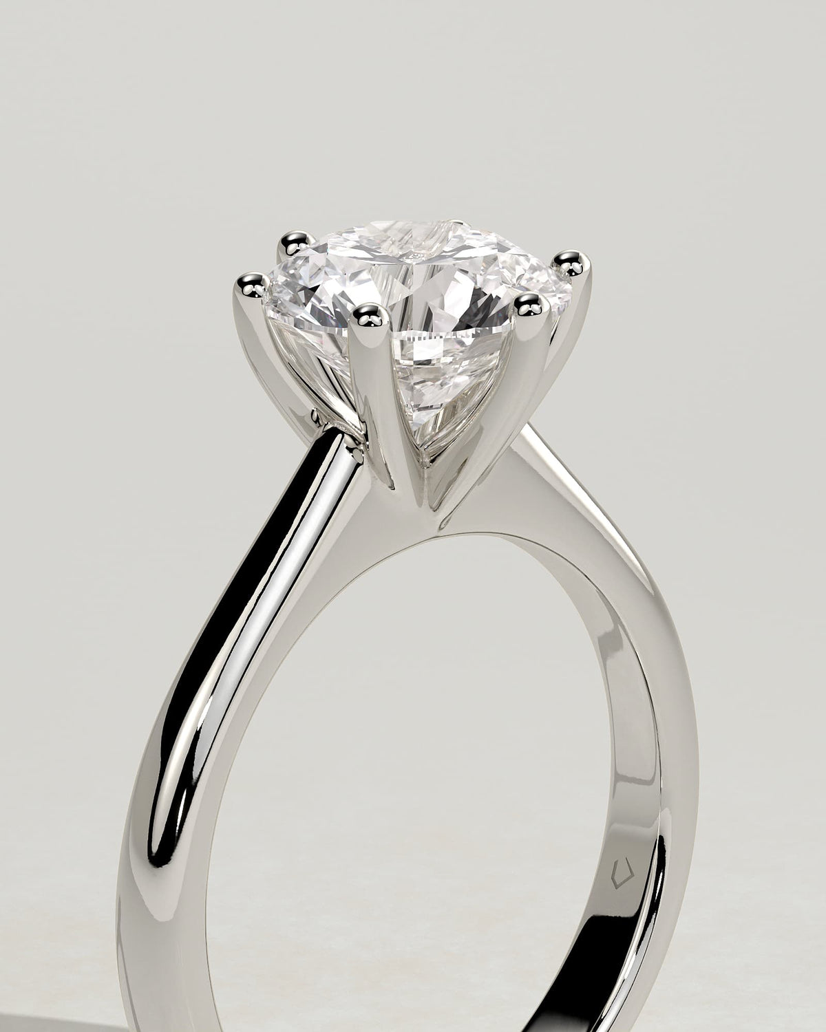 Jacqueline - Round Claw Solitaire with Solid Cathedral Low Setting Engagement Ring - White Gold