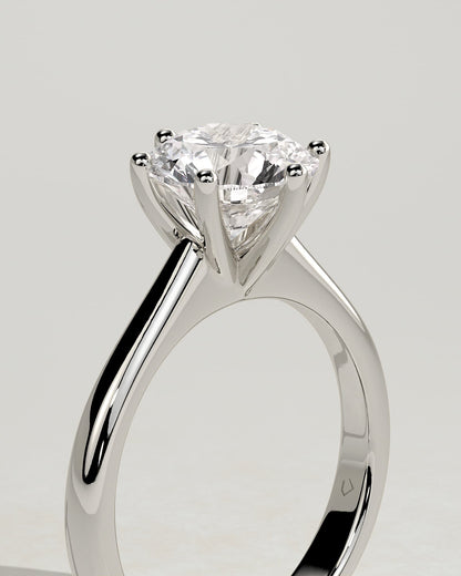 Jacqueline - Round Claw Solitaire with Solid Cathedral Low Setting Engagement Ring - White Gold