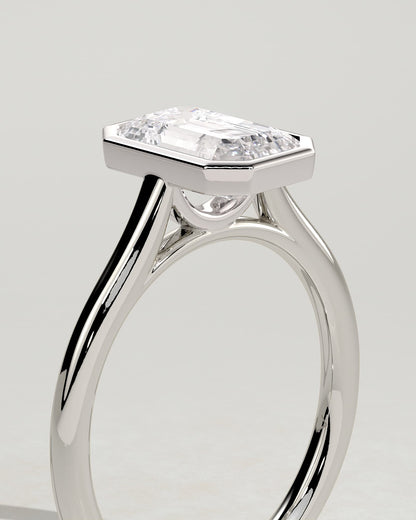 Imani - Emerald Bezel Solitaire with Cathedral High Setting Engagement Ring - Platinum