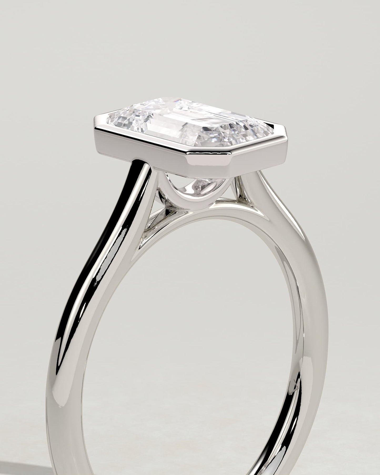 Imani - Emerald Bezel Solitaire with Cathedral High Setting Engagement Ring - White Gold