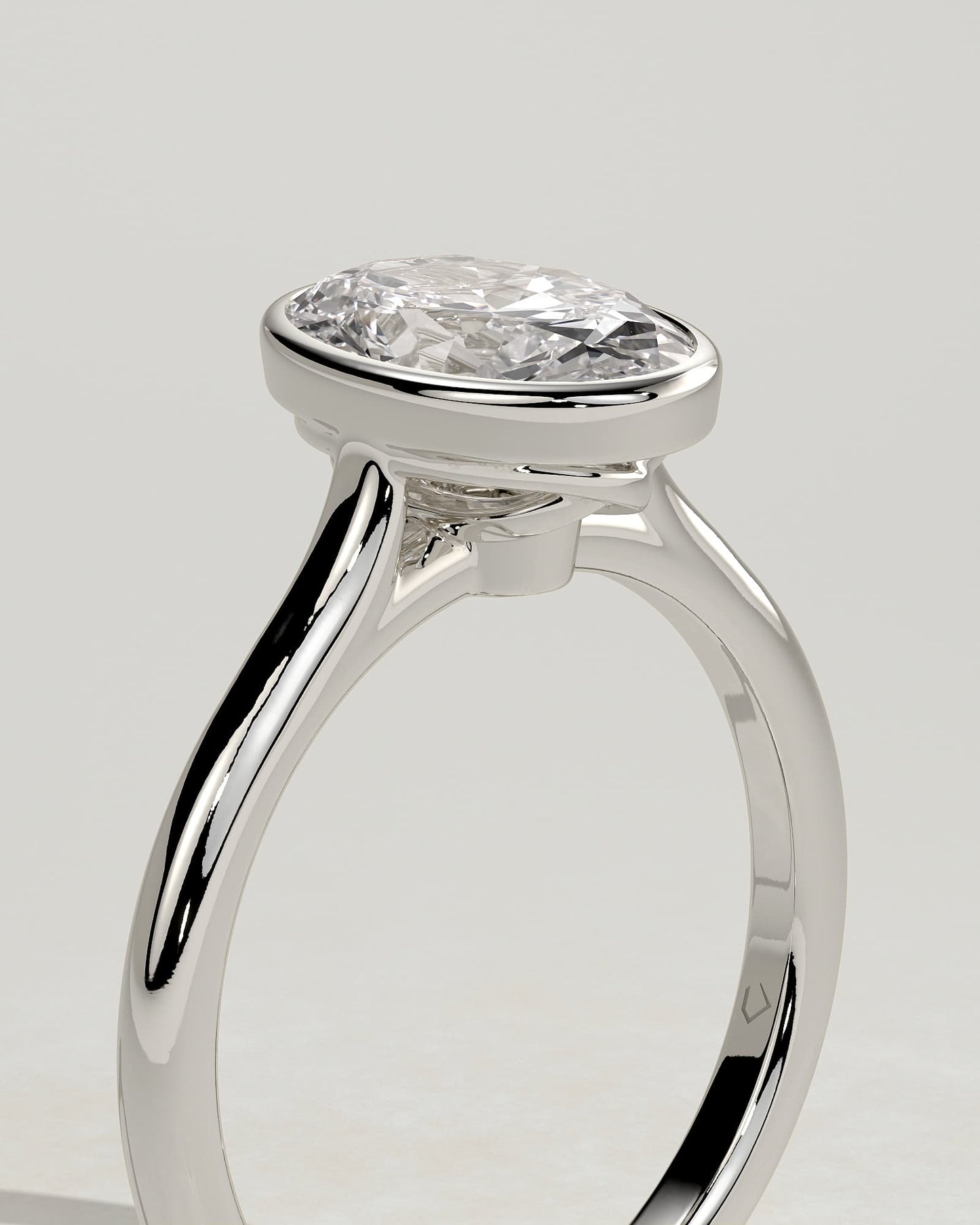 Gemma - Oval Bezel Solitaire with Twisted Gallery Engagement Ring - White Gold