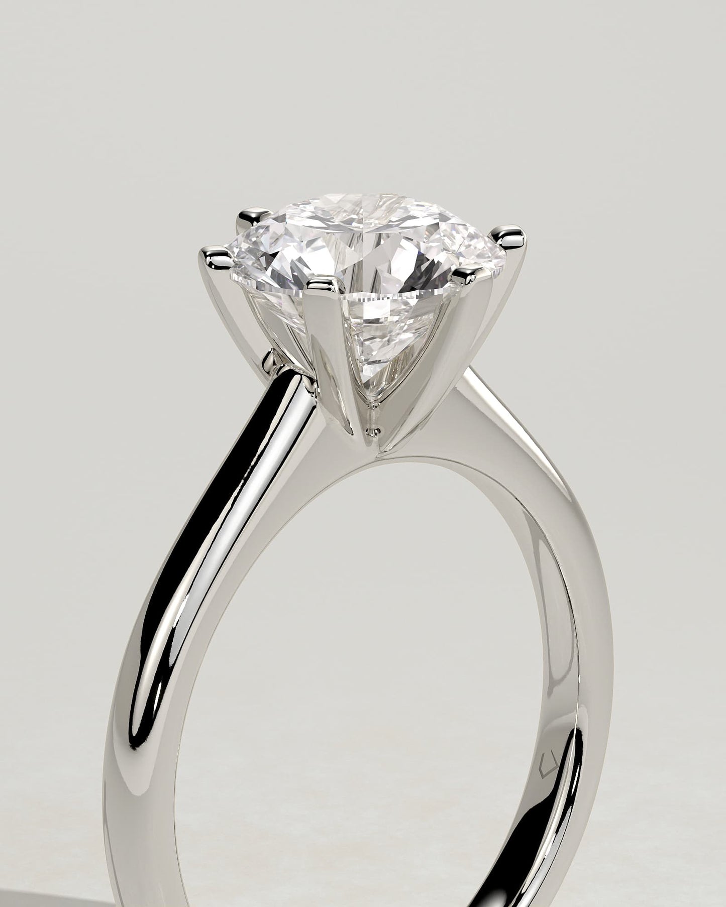 Gabrielle - Round Claw Solitaire with Square Tips and Solid Cathedral High Setting Engagement Ring - White Gold
