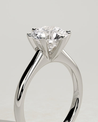 Gabrielle - Round Claw Solitaire with Square Tips and Solid Cathedral High Setting Engagement Ring - White Gold