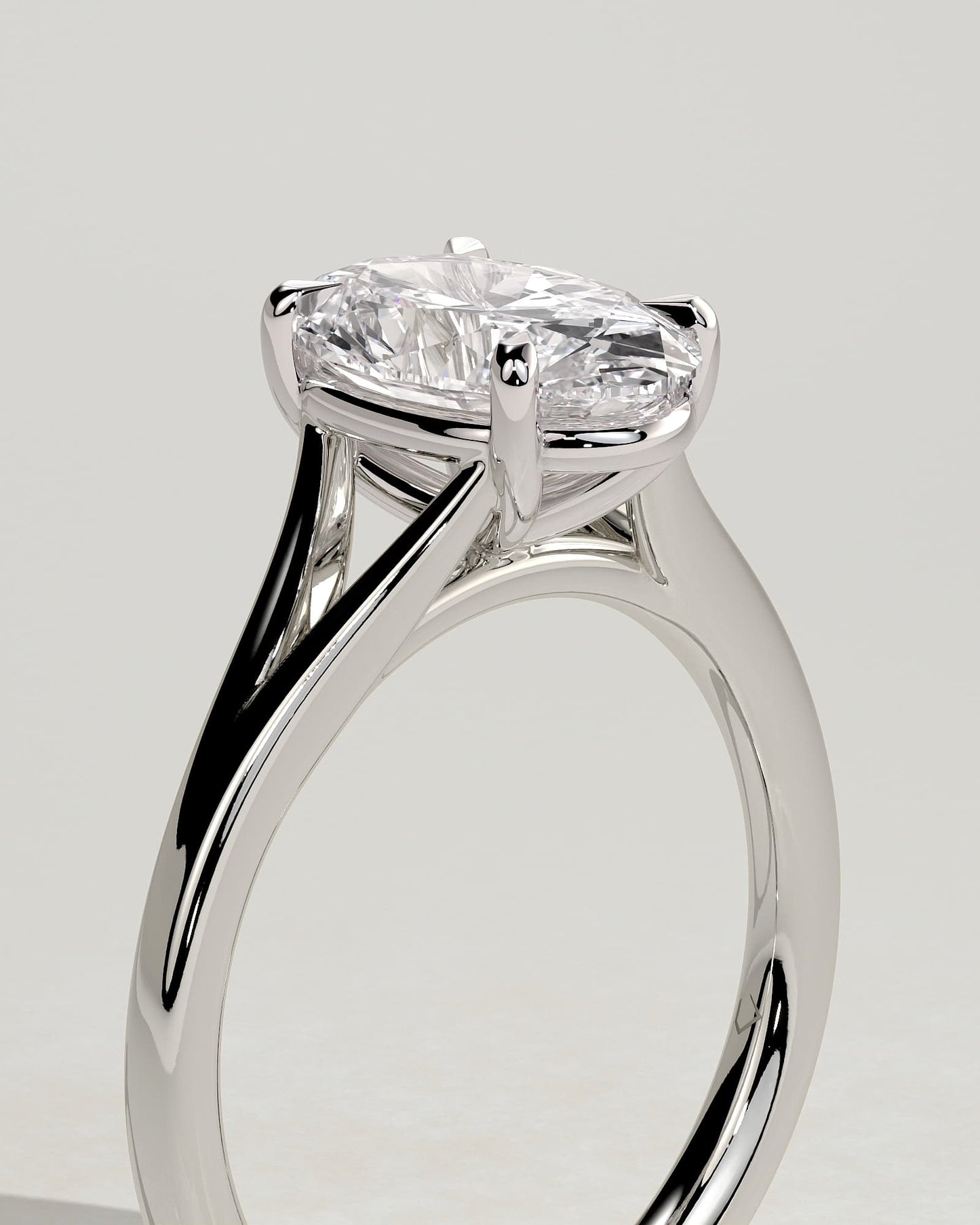 Blair - Oval Claw Solitaire with Split Shank and Cathedral High Setting Engagement Ring - White Gold