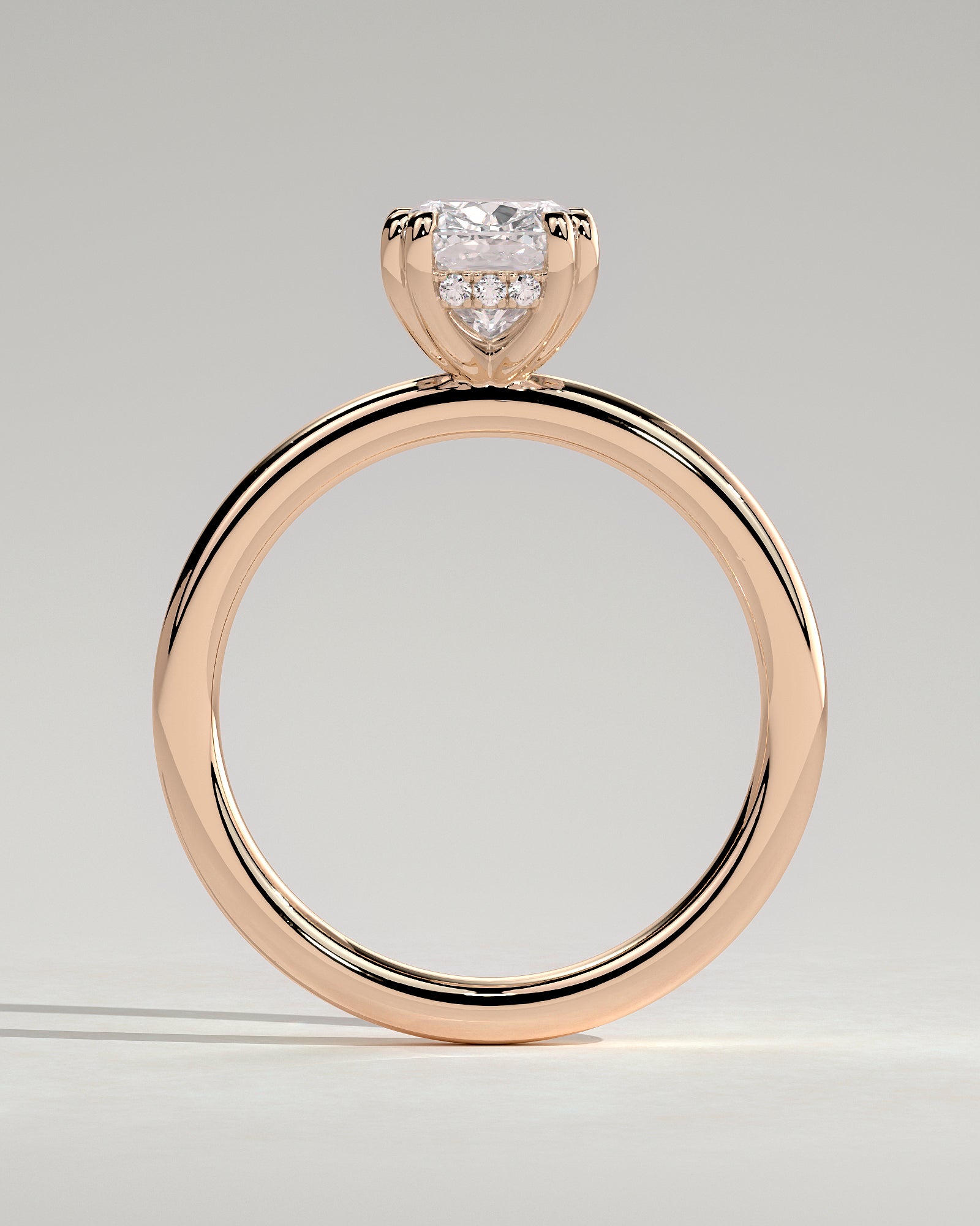 Aubrey - Elongated Cushion Double Claw Solitaire with Hidden Halo Engagement Ring - Rose Gold - Rose Gold 2ct