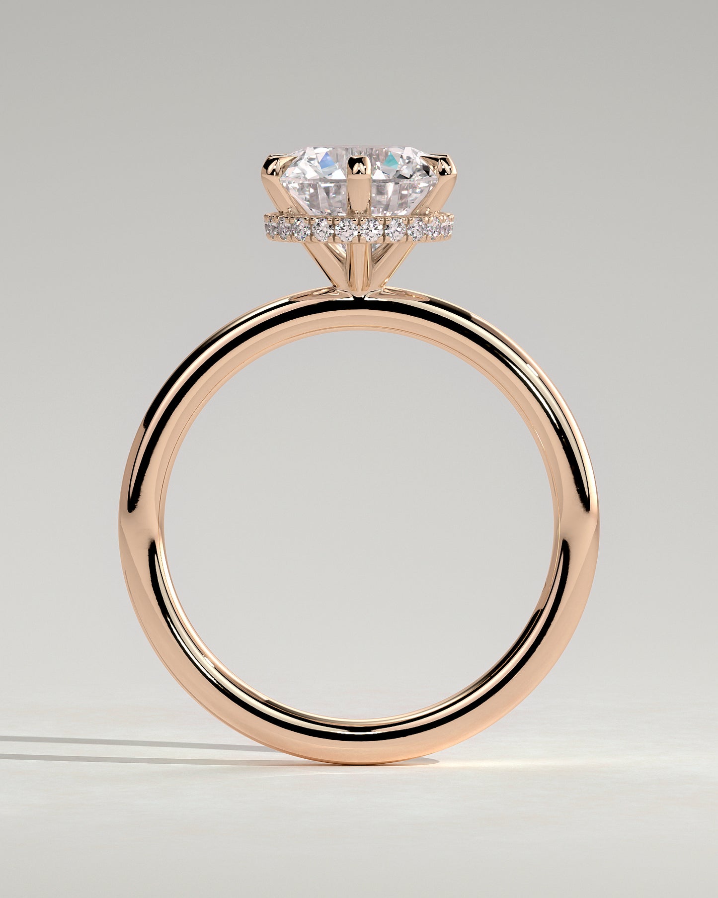Aria - Round Claw Solitaire with Wrap Around Hidden Halo Engagement Ring - Rose Gold - Rose Gold 2ct