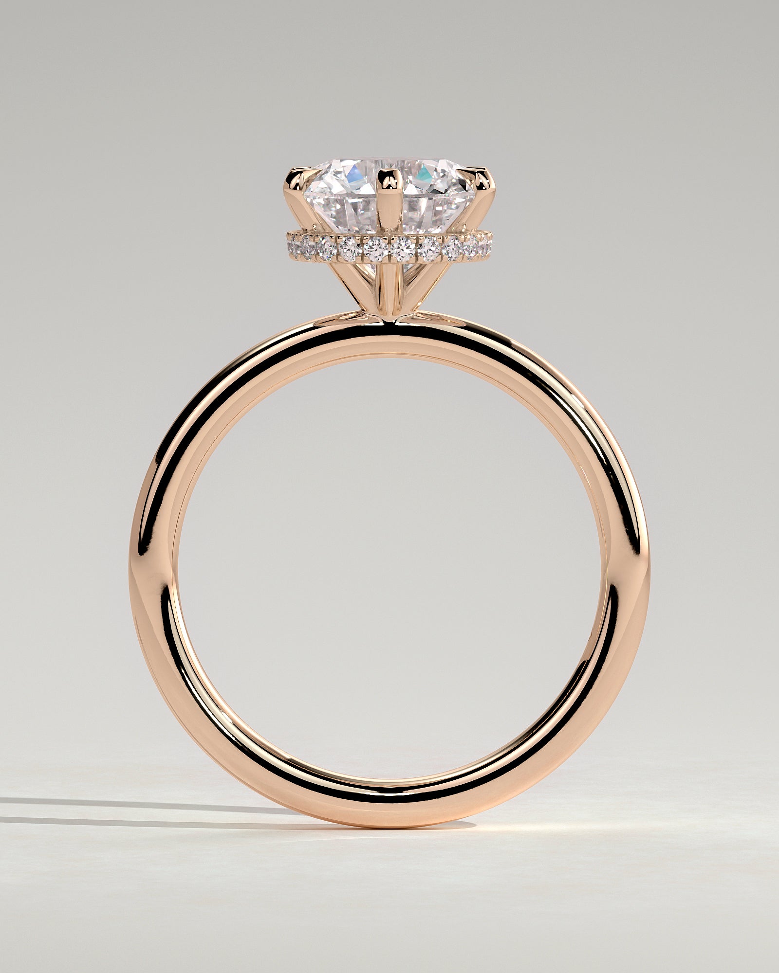 Aria - Round Claw Solitaire with Wrap Around Hidden Halo Engagement Ring - Rose Gold - Rose Gold 2ct