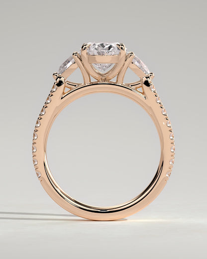 Arabella - Oval Claw Trilogy with Pear Side Stones and Pave Band Engagement Ring - Rose Gold - rose gold - Lara Jewels