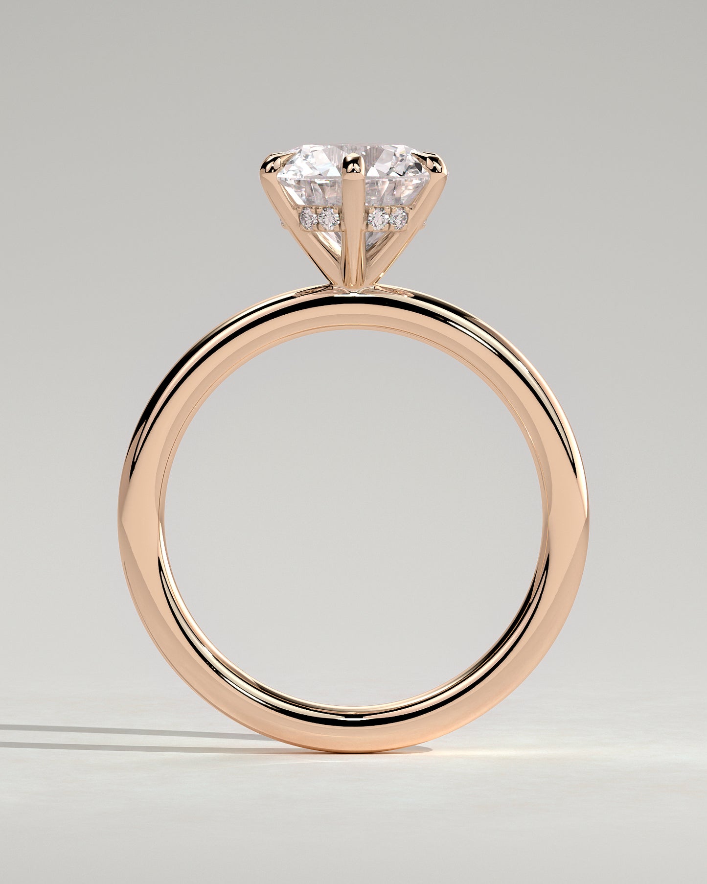 Anna - Round Claw Solitaire with Hidden Halo Engagement Ring - Rose Gold - Rose Gold 2ct