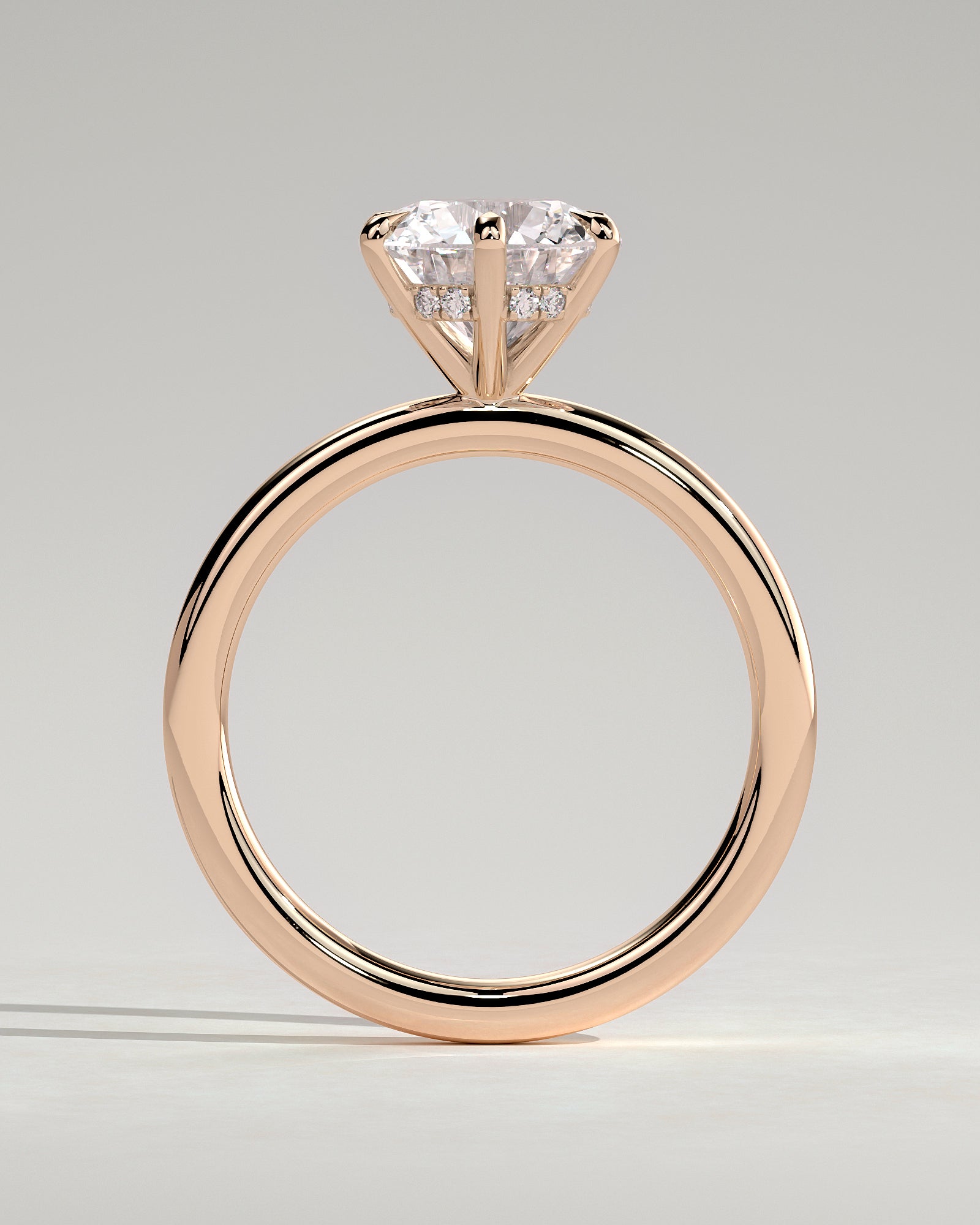 Anna - Round Claw Solitaire with Hidden Halo Engagement Ring - Rose Gold - Rose Gold 2ct