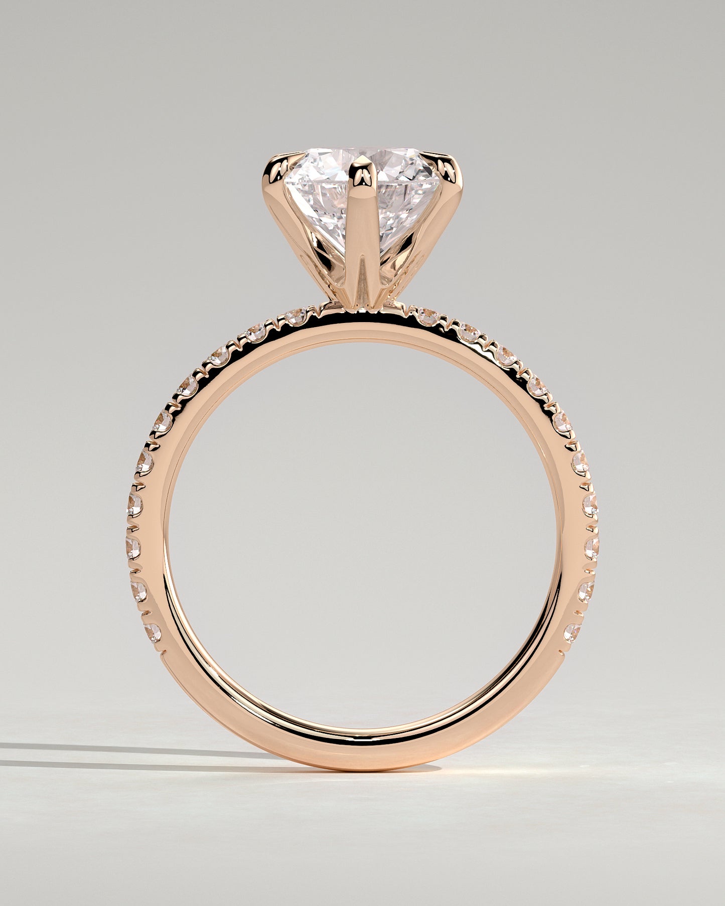 Alexandria - Round Claw Solitaire with Pave Band Engagement Ring - Rose Gold - Rose Gold 2ct