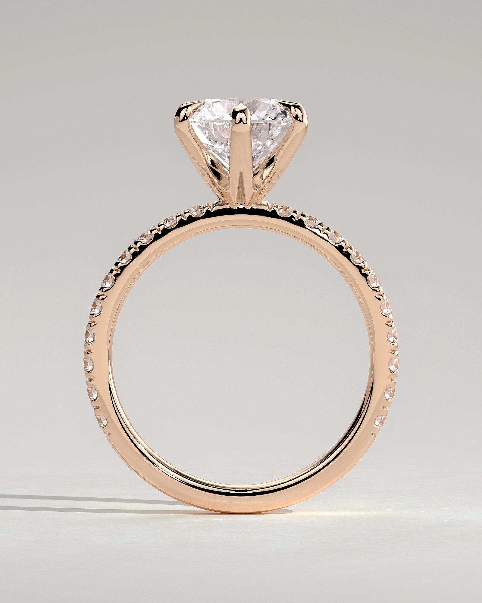 Alexandria - Round Claw Solitaire with Pave Band Engagement Ring - Rose Gold - Rose Gold 2ct