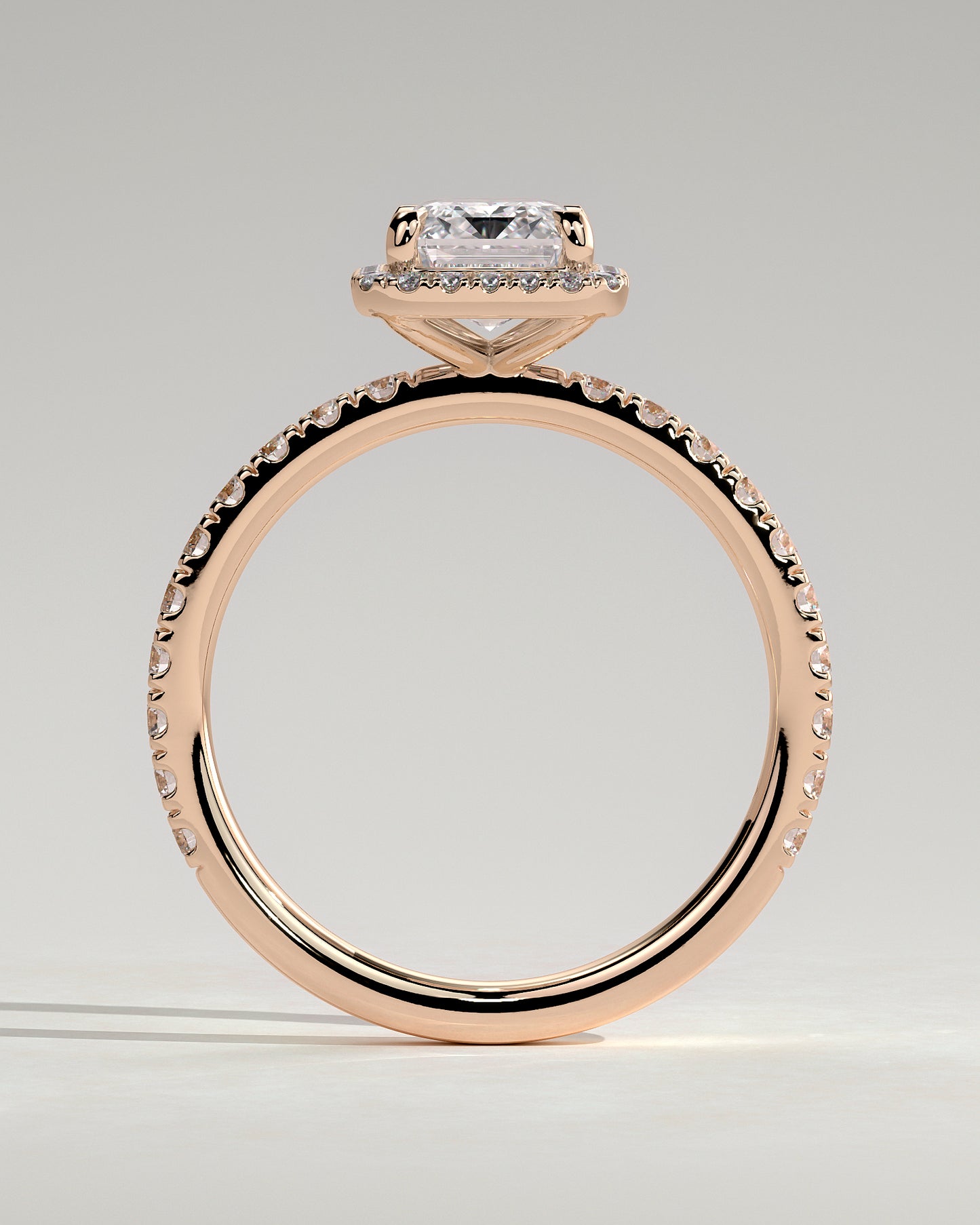 Analyce - Emerald Claw Solitaire with Halo and Pave Band Engagement Ring - Rose Gold - Rose Gold 2ct