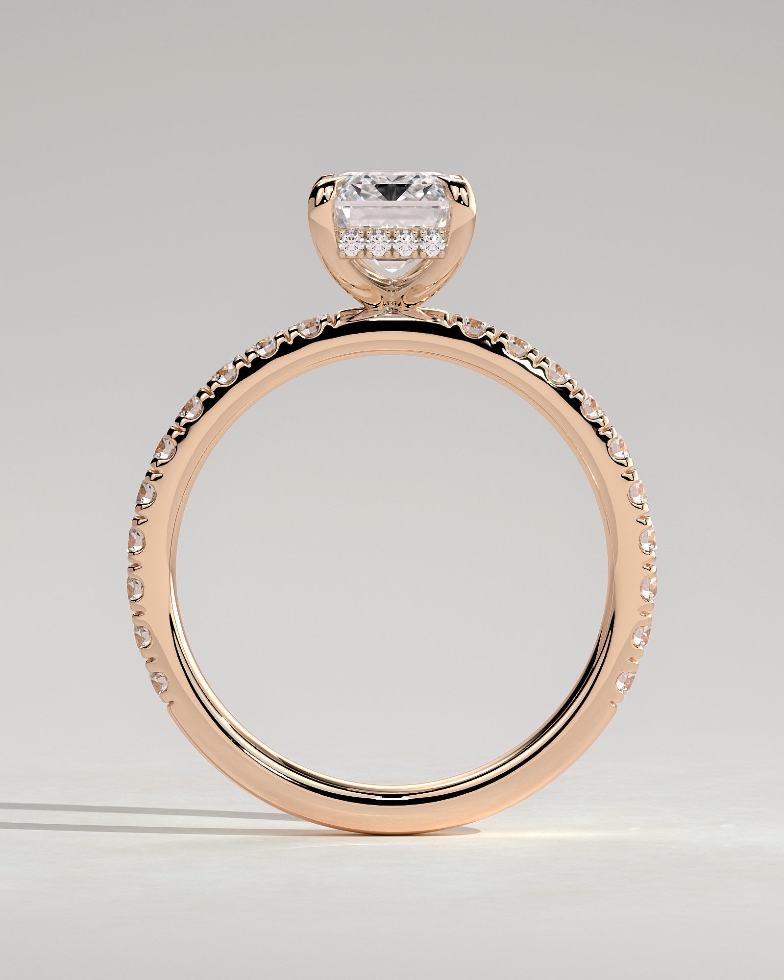 Gwyneth - Emerald Claw Solitaire with Hidden Halo and Pave Band Engagement Ring - Rose Gold - Rose Gold 2ct