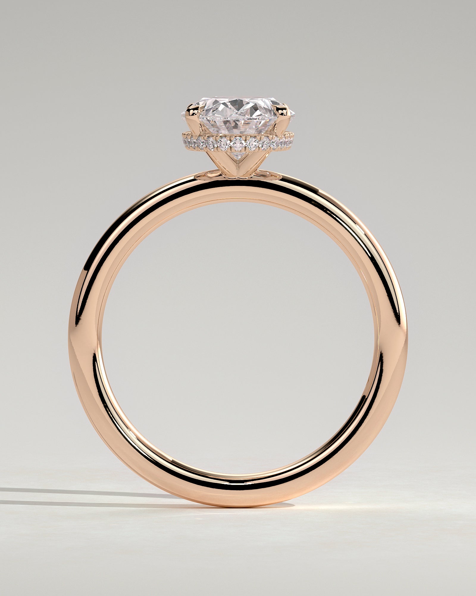 Cecilia - Oval Claw Solitaire with Wrap Around Hidden Halo Engagement Ring - Rose Gold - Rose Gold 2ct