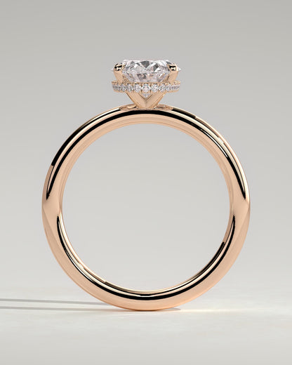 Cecilia - Oval Claw Solitaire with Wrap Around Hidden Halo Engagement Ring - Rose Gold