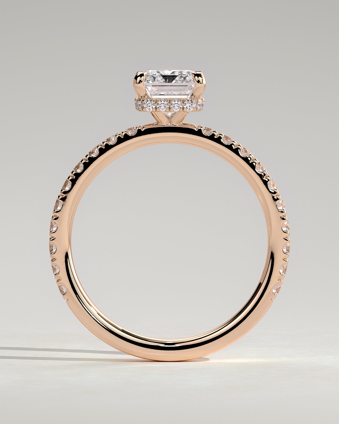 Eliana - Emerald Claw Solitaire with Wrap Around Hidden Halo and Pave Band Engagement Ring - Rose Gold - Rose Gold 2ct