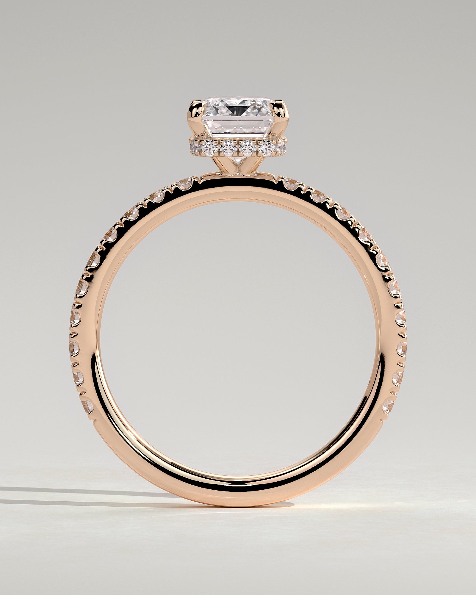 Eliana - Emerald Claw Solitaire with Wrap Around Hidden Halo and Pave Band Engagement Ring - Rose Gold - Rose Gold 2ct