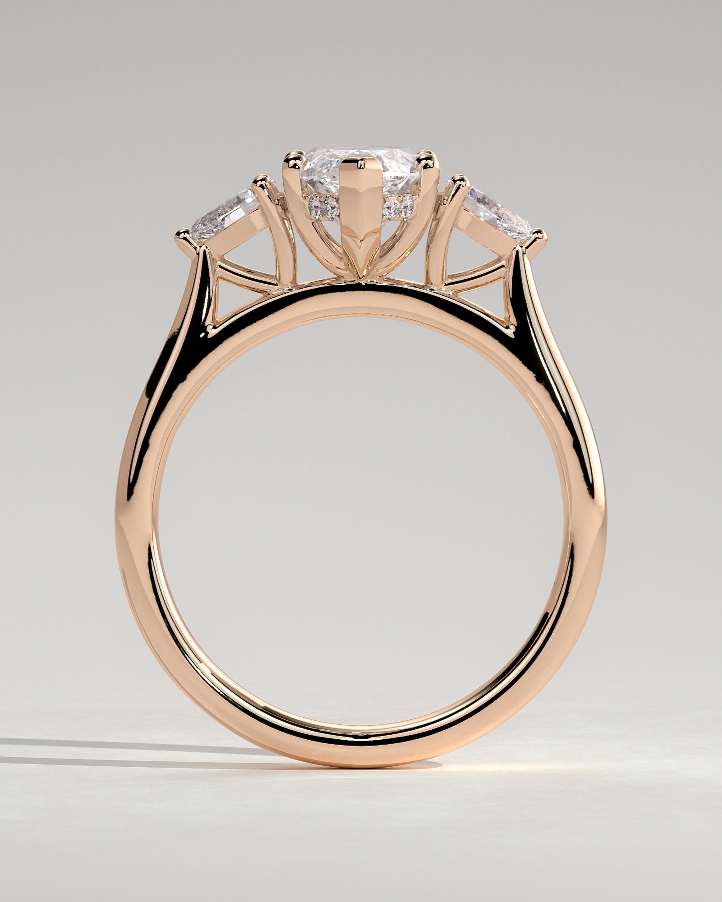 Hannah - Marquise Claw Trilogy with Pear Side Stones and Hidden Halo Engagement Ring - Rose Gold - Rose Gold 2ct