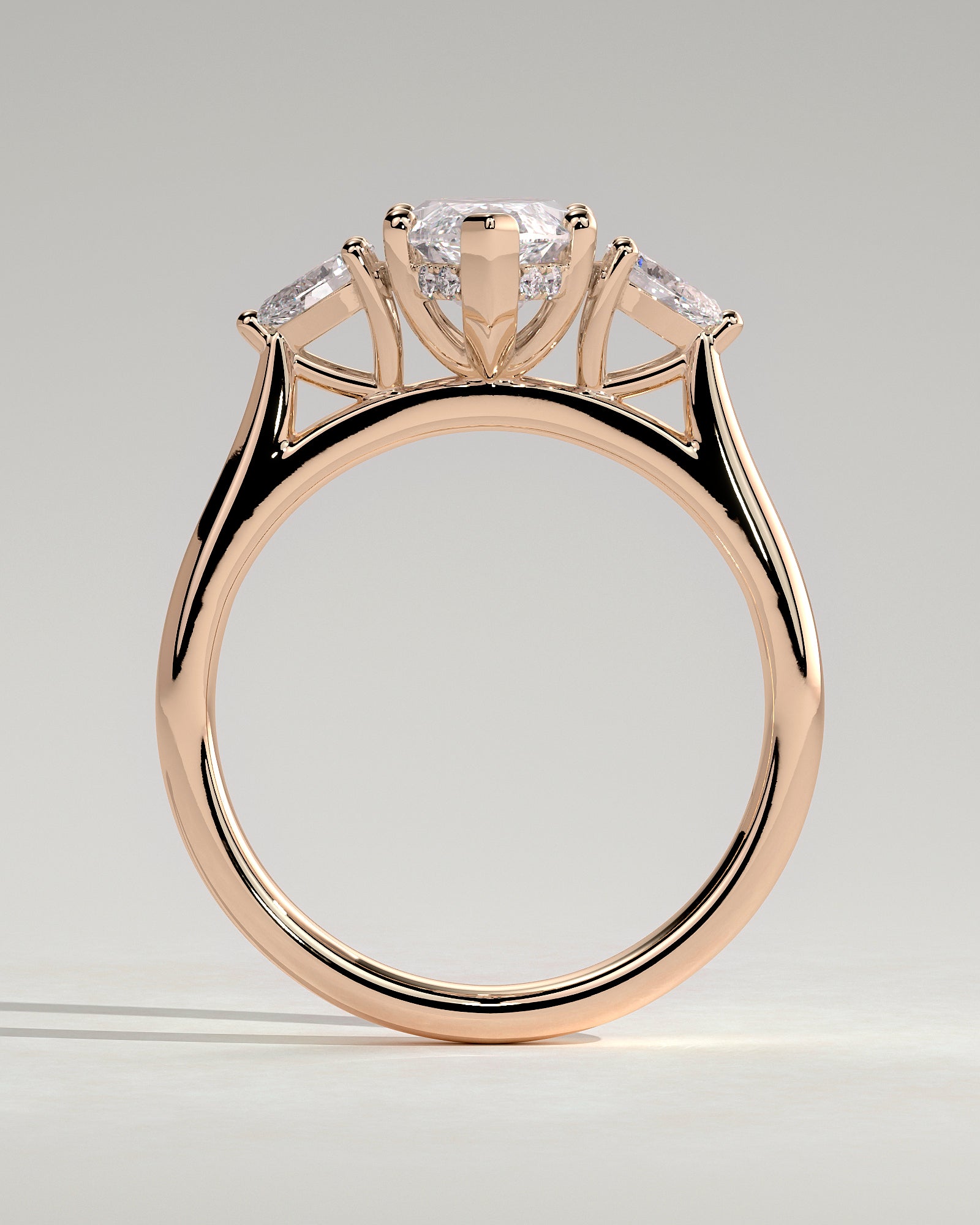 Hannah - Marquise Claw Trilogy with Pear Side Stones and Hidden Halo Engagement Ring - Rose Gold - Rose Gold 2ct