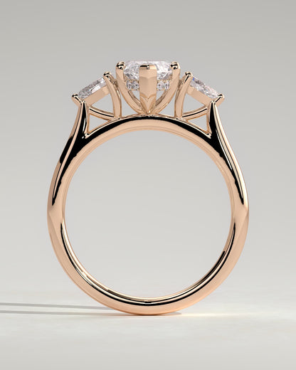 Hannah - Marquise Claw Trilogy with Pear Side Stones and Hidden Halo Engagement Ring - Rose Gold