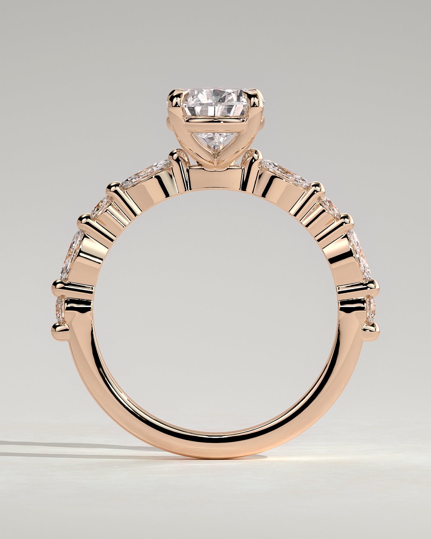 Jacinta - Pear Claw Solitaire with Marquise and Round Accent Stones Engagement Ring - Rose Gold - Rose Gold 2ct