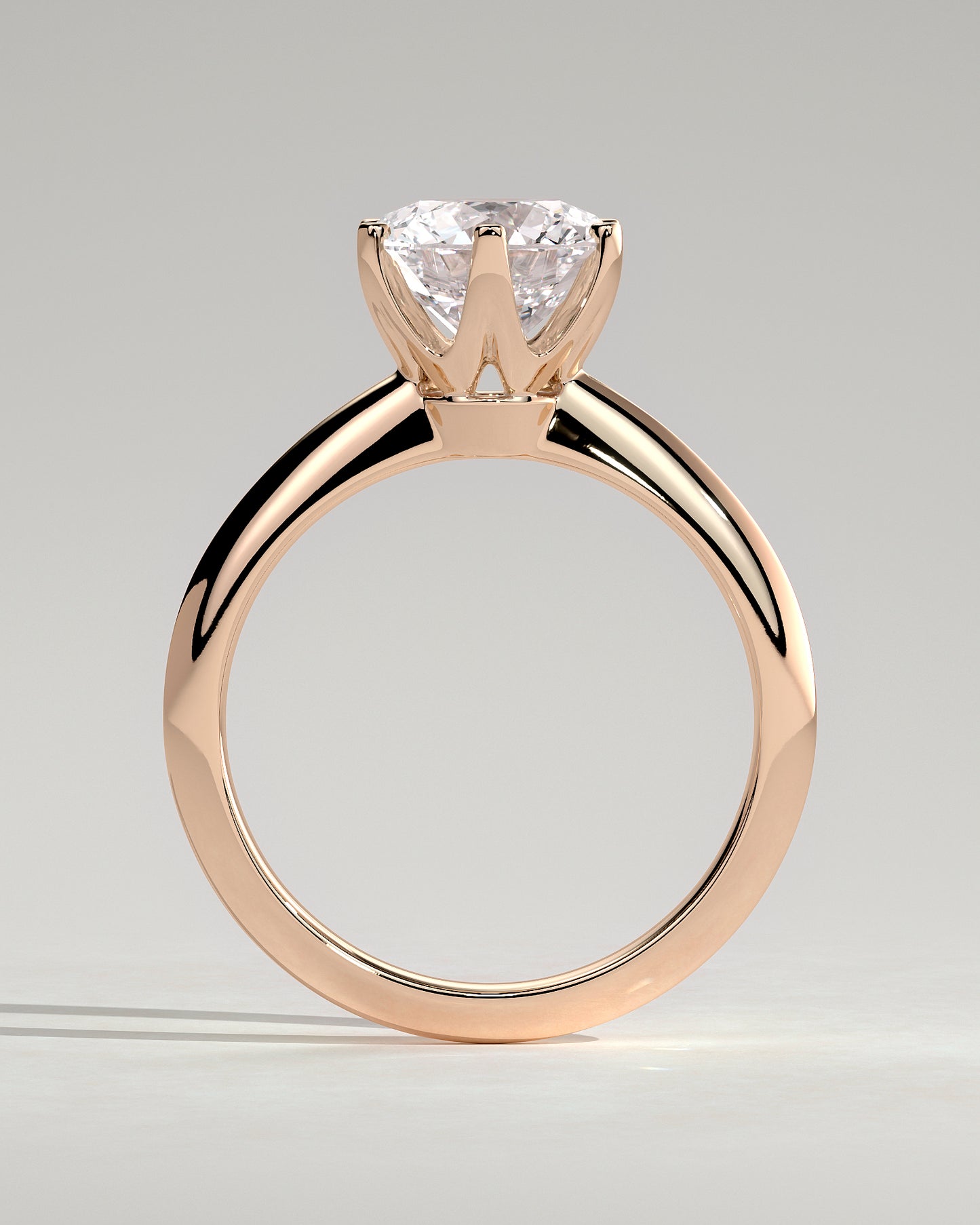 Caroline - Round Claw Solitaire with Knife Edge Band Engagement Ring - Rose Gold - Rose Gold 2ct