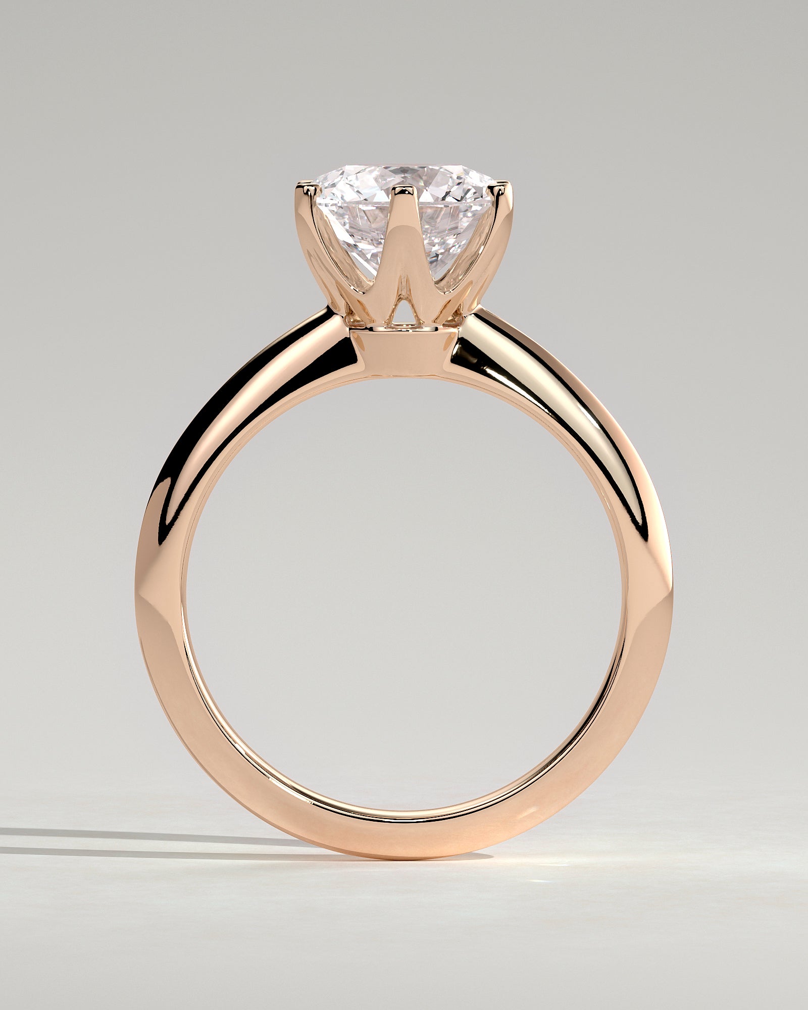 Caroline - Round Claw Solitaire with Knife Edge Band Engagement Ring - Rose Gold - Rose Gold 2ct