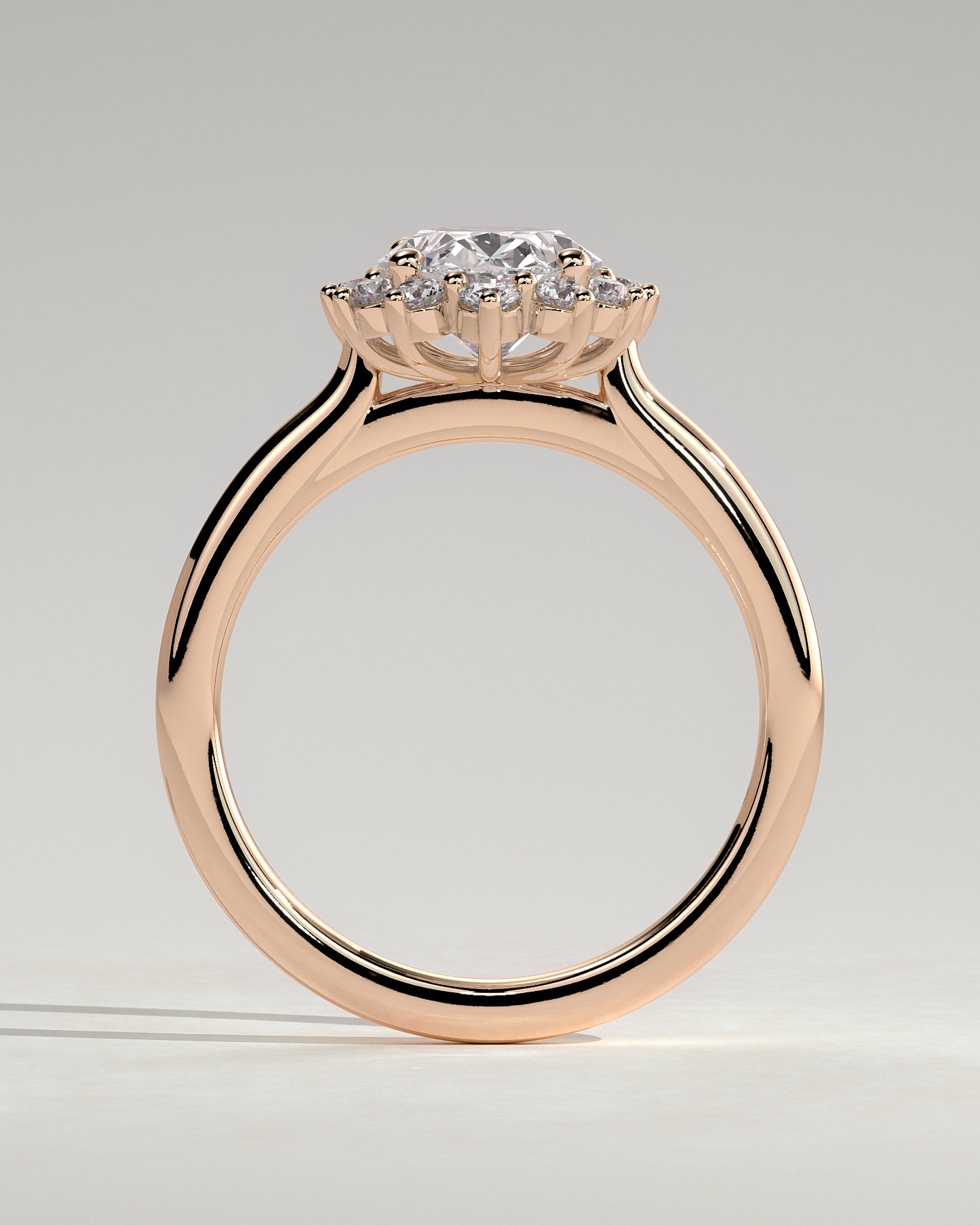 Arielle - Oval Claw Solitaire with Sunburst Halo and Cathedral High Setting Engagement Ring - Rose Gold - Rose Gold 2ct