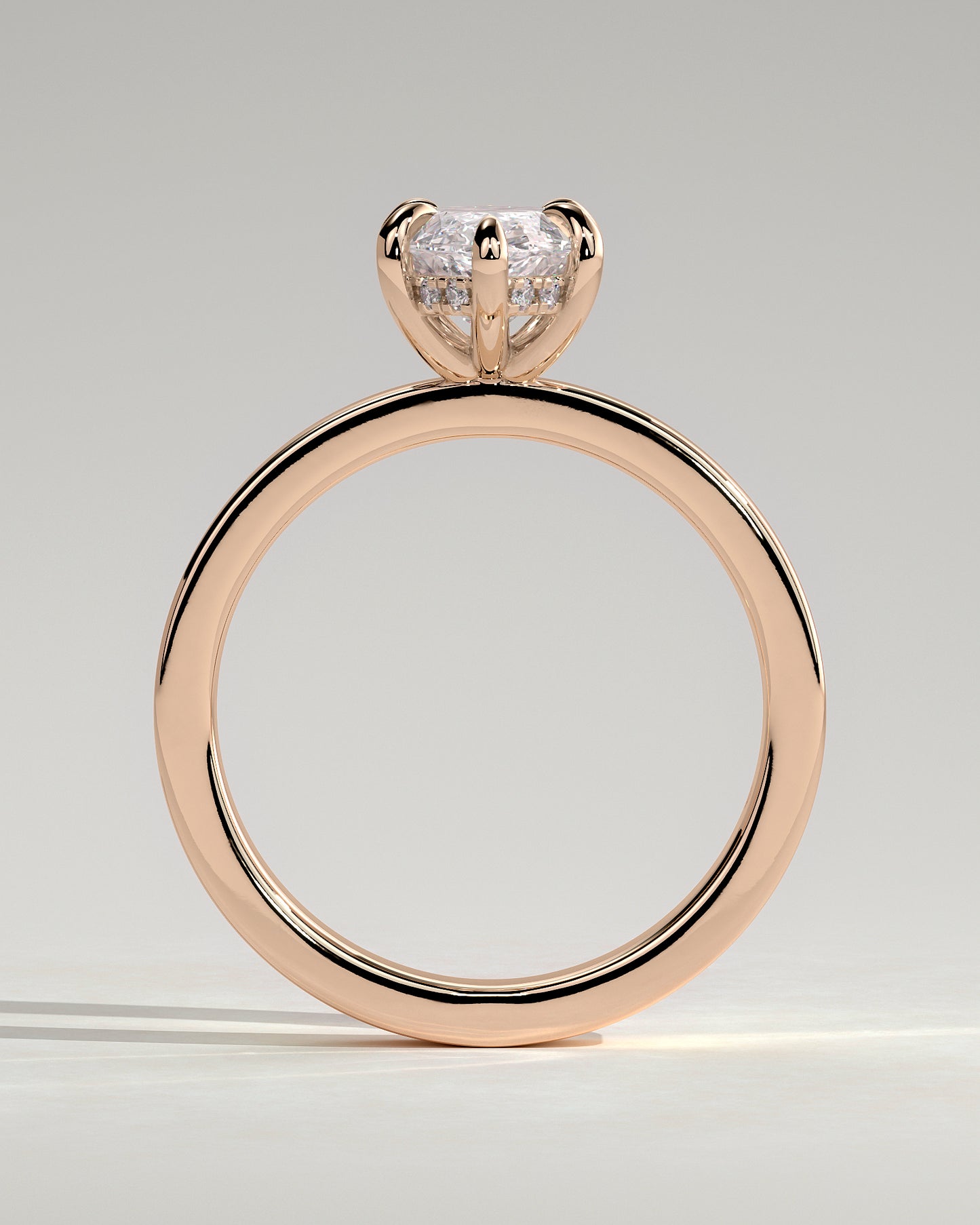 Aisha - Marquise Claw Solitaire with Flat Cigar Band and Hidden Halo Engagement Ring - Rose Gold - Rose Gold 2ct