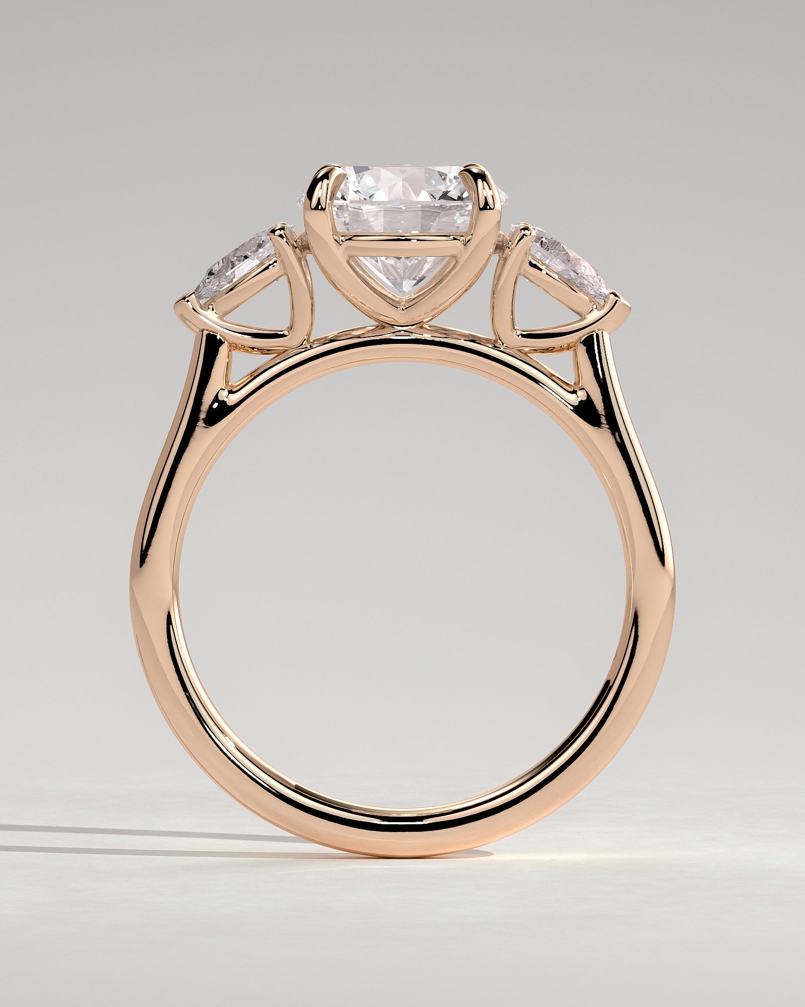 Arya - Round Claw Trilogy with Pear Side Stones and Cathedral Setting Engagement Ring - Rose Gold - Rose Gold 2ct